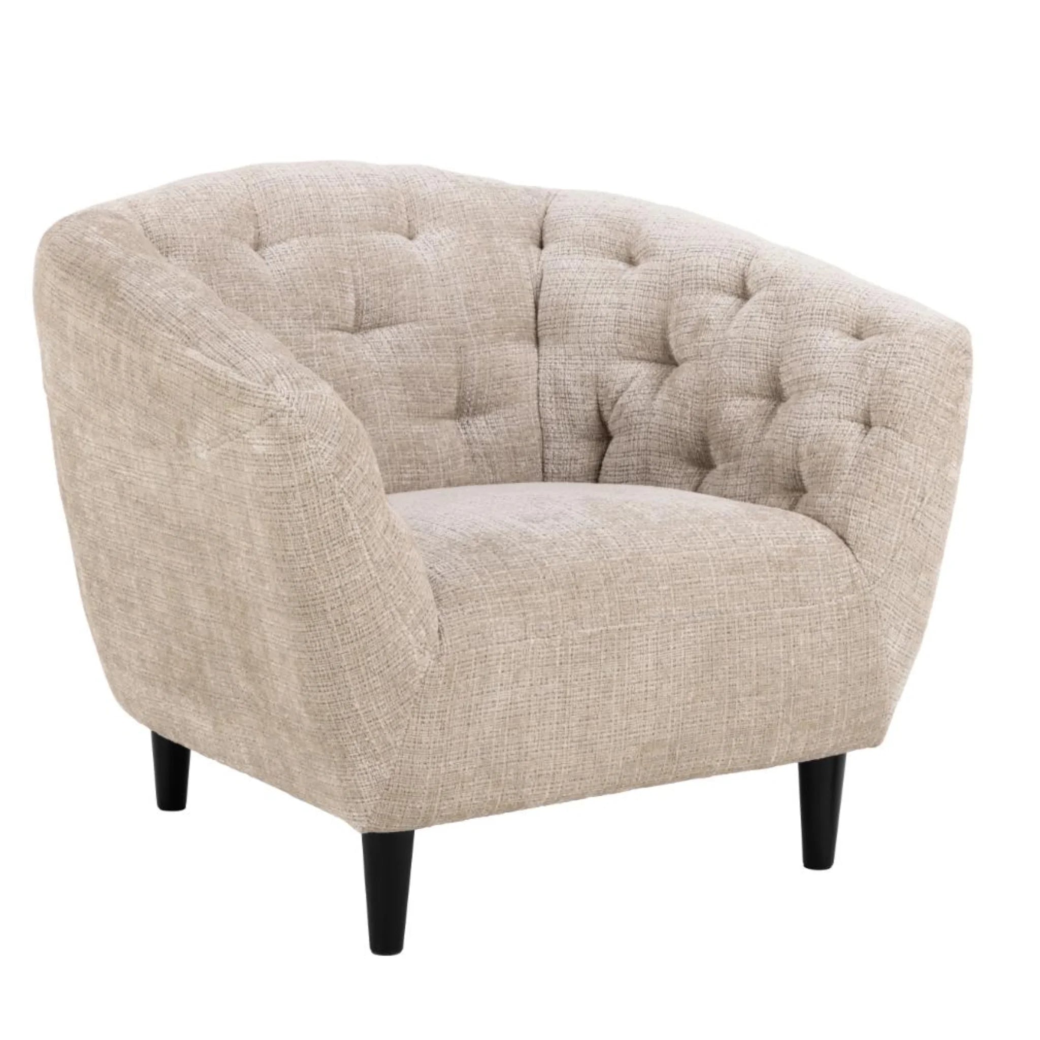 Actona Ria Sessel beige Polstersessel mit Knopfsteppung und schwarzen Beinen