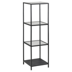 Actona Seaford Regal in Schwarz mit 4 Ebenen aus Glas und Metall – modernes Standregal für Wohnzimmer