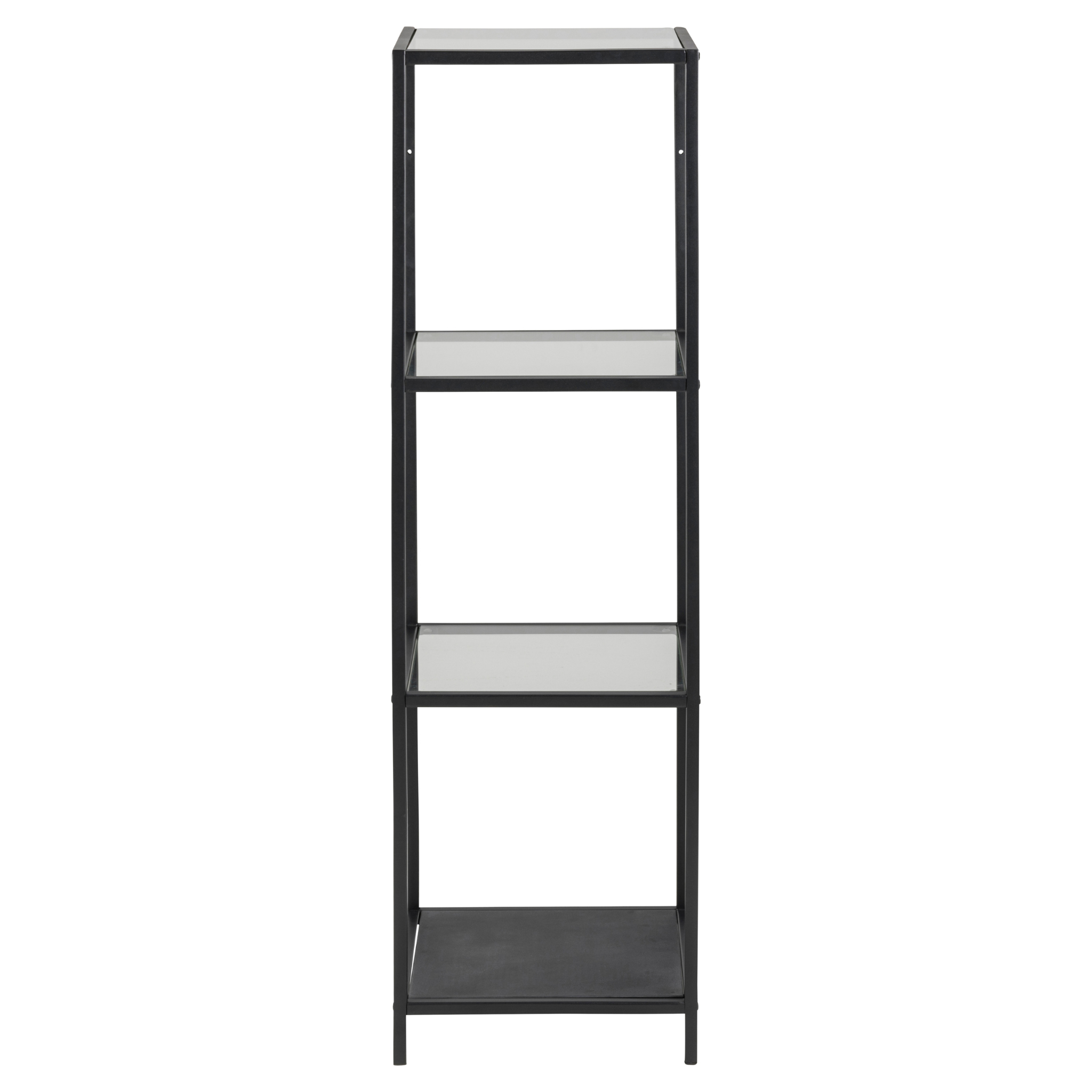 Étagère en verre avec cadre en métal noir, style industriel