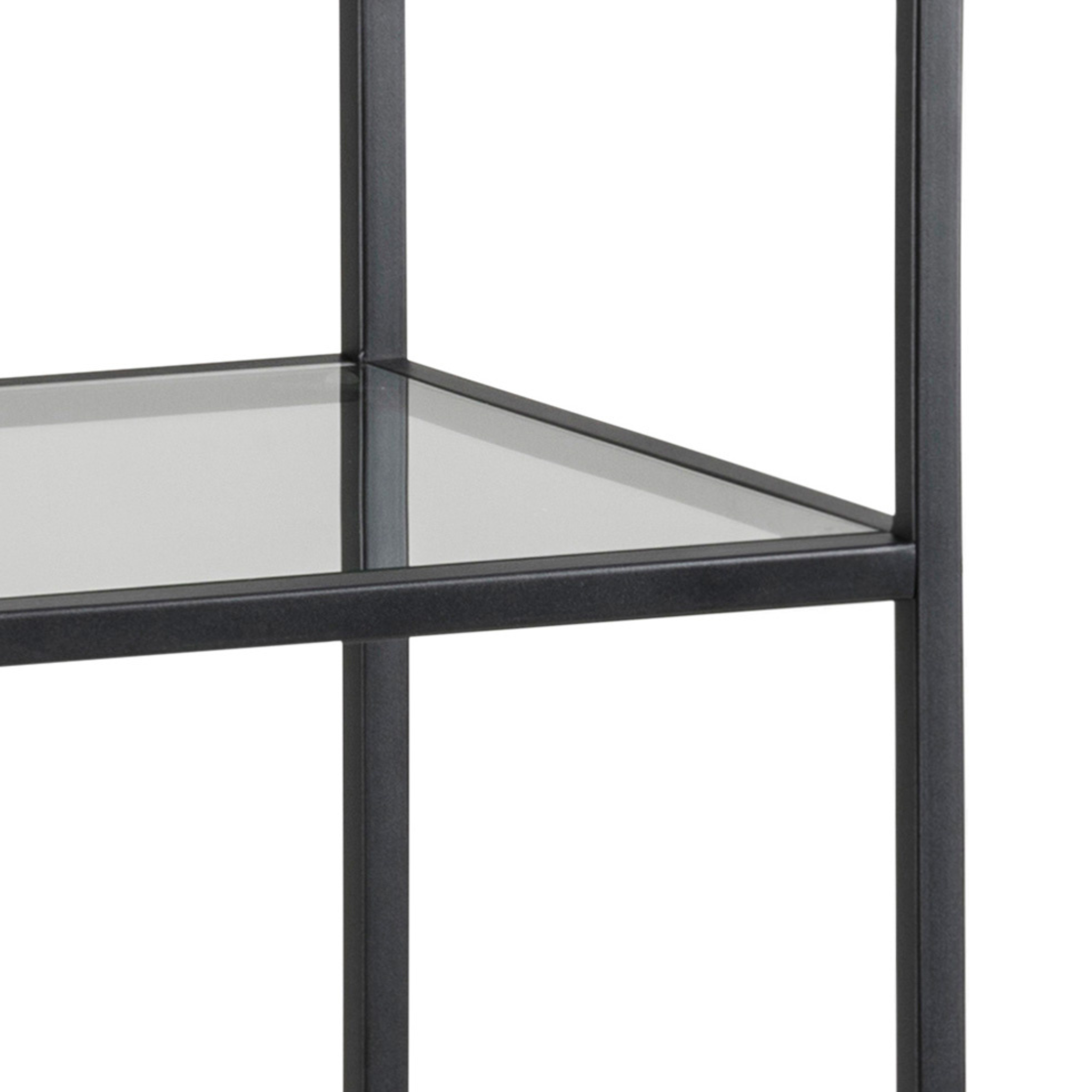 Étagère en verre avec cadre en métal noir, style industriel