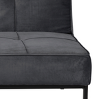 Actona Perugia Bettsofa in Dunkelgrau, Nahaufnahme Sitzfläche mit Samtbezug und schwarzen Metallbeinen