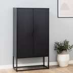 Actona Newton Schrank schwarz mit perforierten Türen und Metallgestell, modernes Wohnzimmer-Design
