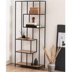 Actona Regal Reaford asymmetrisch schwarz Metall Holz mit Deko, 5 Ebenen, modernes Wohnzimmerregal