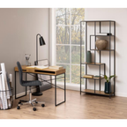 Actona Reaford asymmetrisches Regal schwarz Metall Holz mit Schreibtisch im modernen Homeoffice