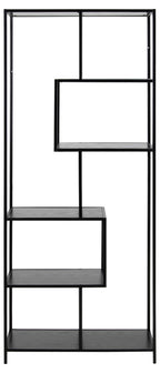 Actona Regal Seaford Schwarz mit 5 versetzten Ablagen aus Metall und Holz – modernes Standregal