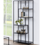 Actona Regal Seaford in Schwarz mit Metallrahmen, 5 Ebenen, dekoriert mit Vasen, Büchern und Pflanze