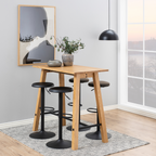 Schwarze Barhocker Finch um einen hellen Holz-Bartisch in modernem Esszimmer mit Panoramafenster