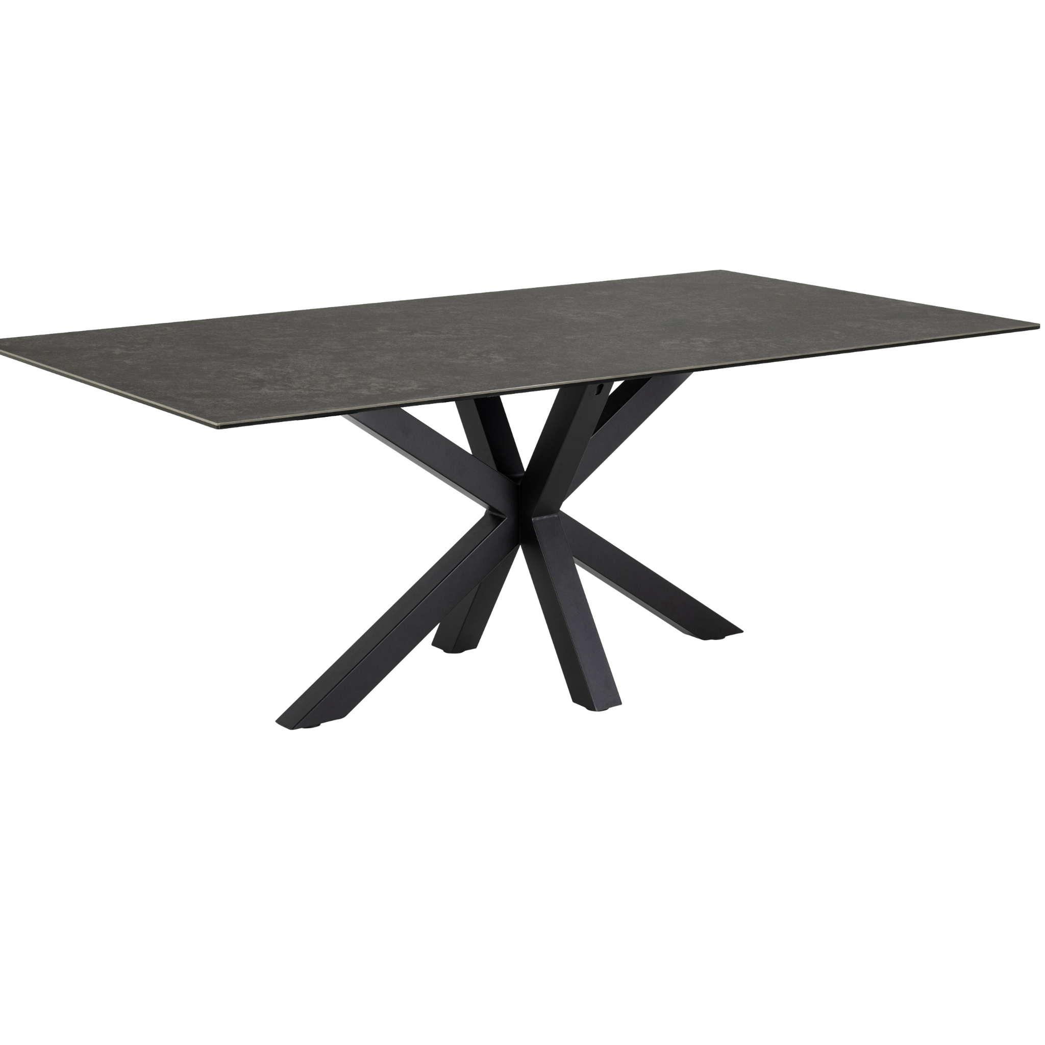 Table de salle à manger en céramique noire avec piètement en croix, style industriel
