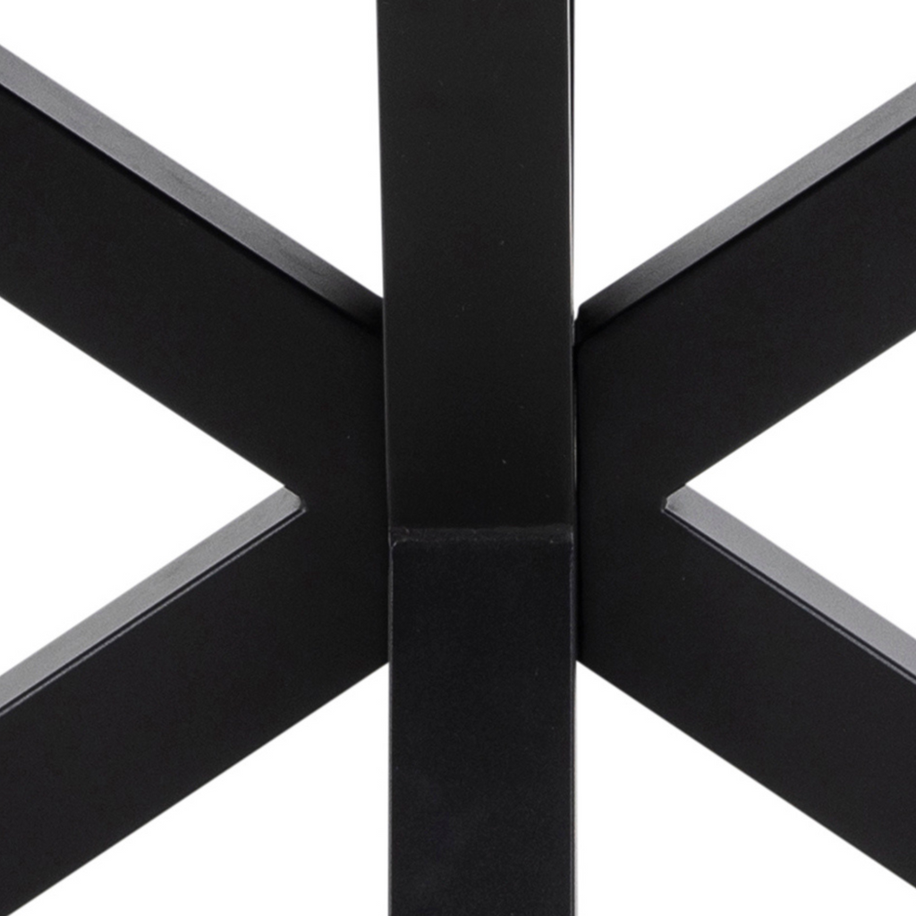 Table de salle à manger en céramique noire avec piètement en croix, style industriel