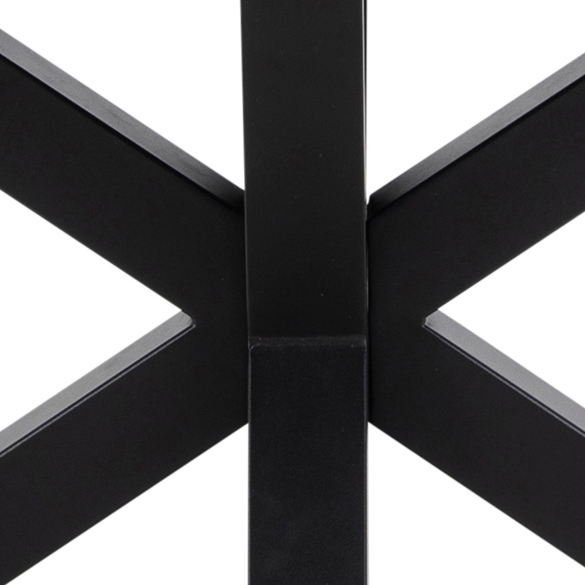 Table de salle à manger en céramique noire avec piètement en croix, style industriel