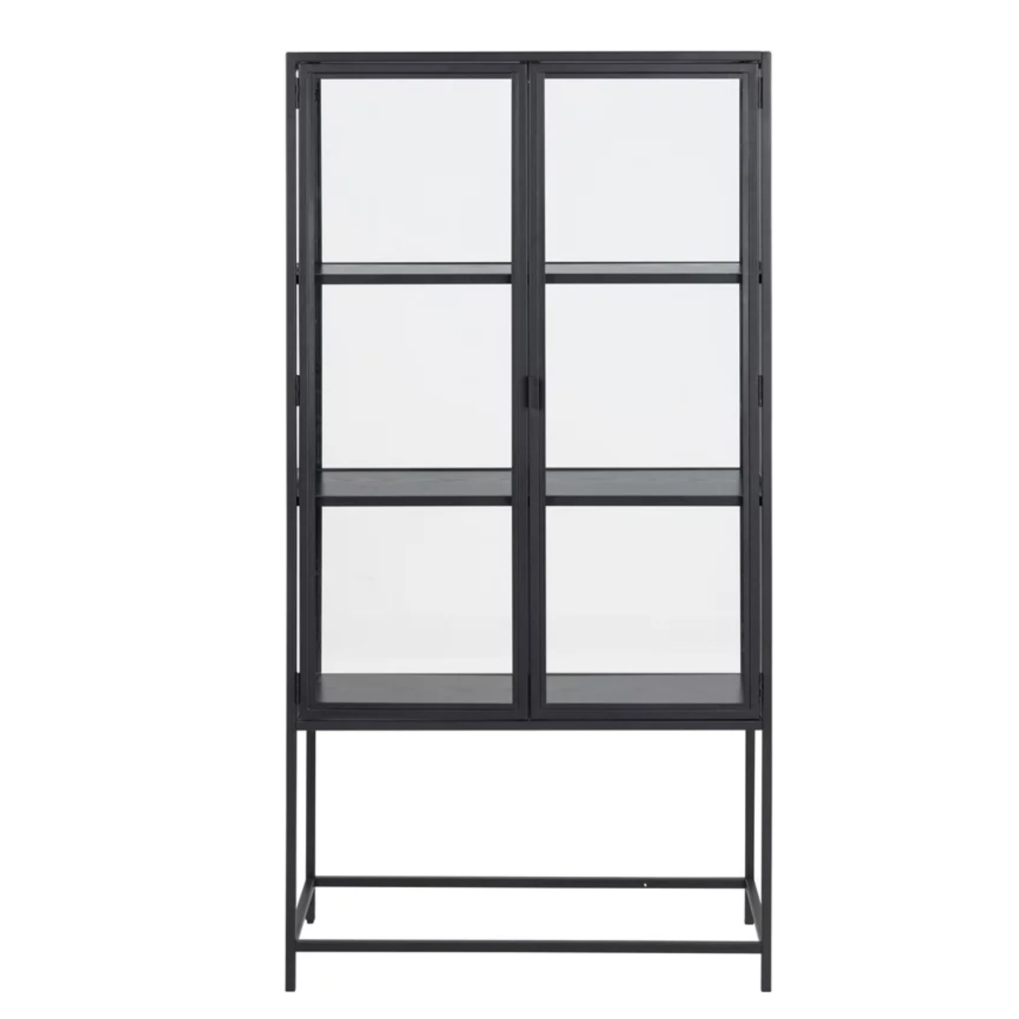 Actona Vitrine Seaford schwarz - modernes Glasvitrinenschrank mit 6 Glasfächern und schwarzem Metallrahmen