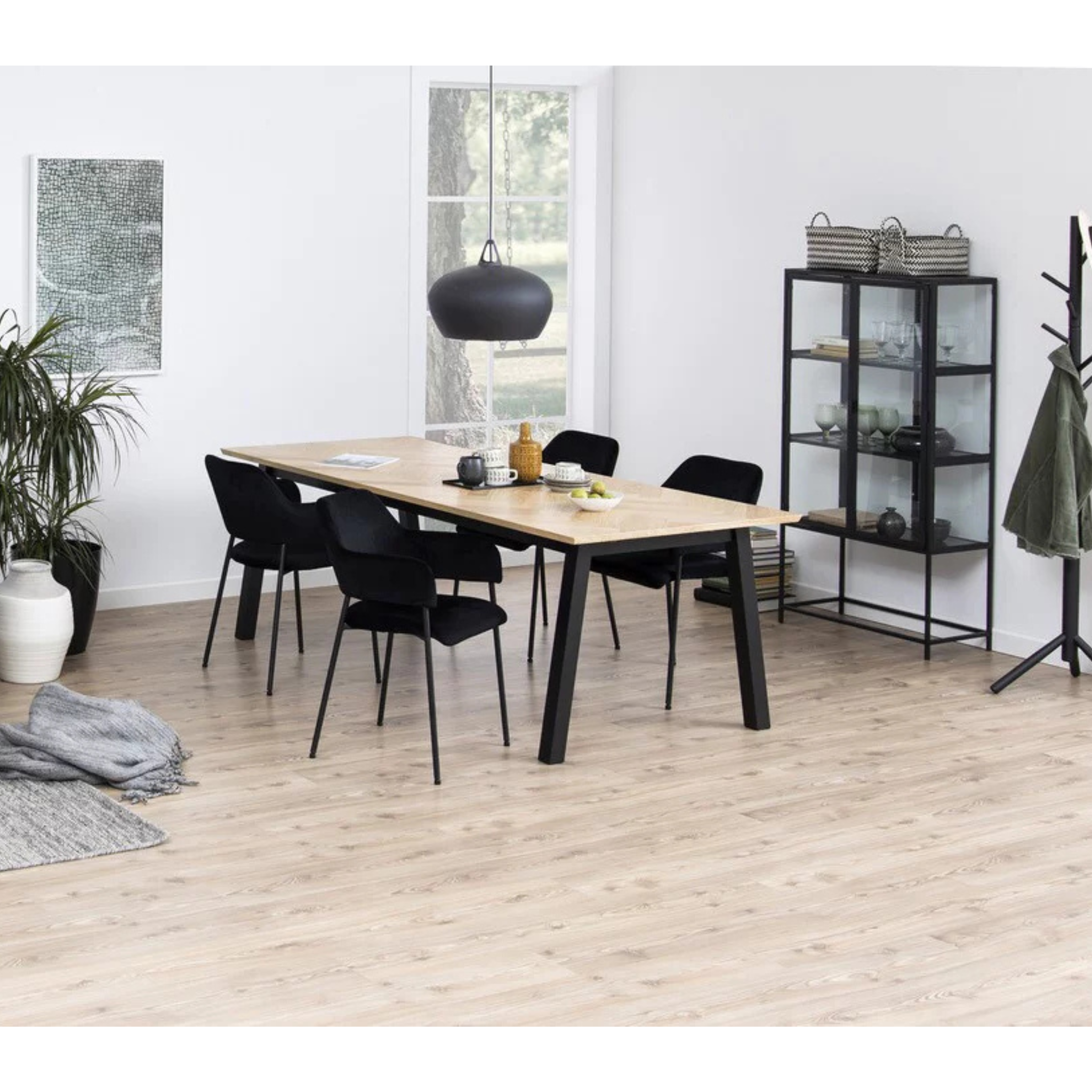 Actona Vitrine Seaford Schwarz - modernes Wohnzimmer Set mit Esstisch und Stühlen