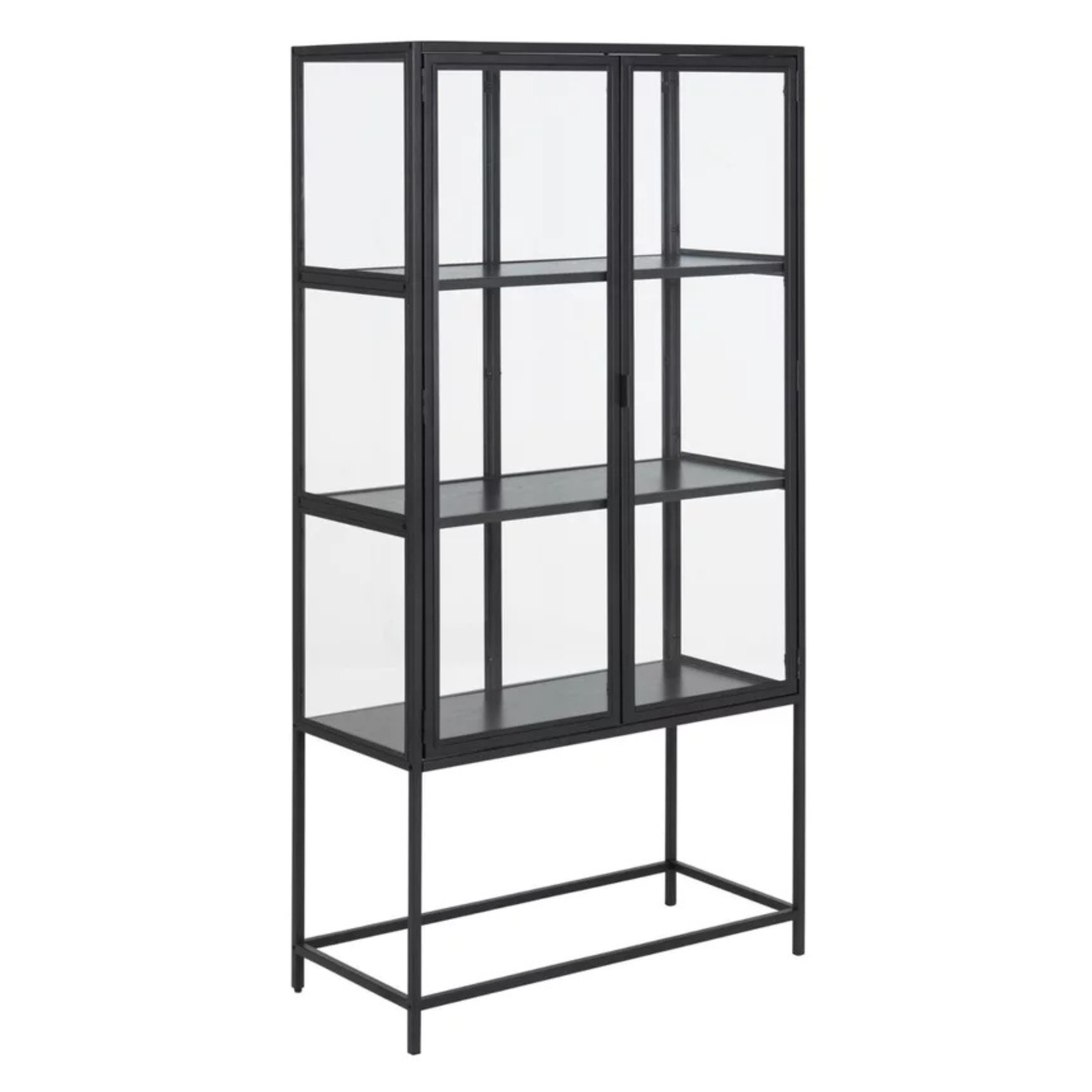 Actona Vitrine Seaford schwarz - modernes Regal mit Glastüren und Metallrahmen für stilvolle Aufbewahrung und Dekoration.