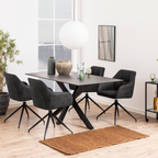 Actona Heaven Esstisch 160x90 cm in Grau mit 4 schwarzen Polsterstühlen in modernem Esszimmer