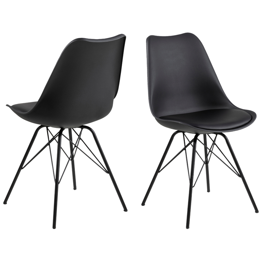 Chaise de salle à manger moderne avec coussin et pieds en métal, noire