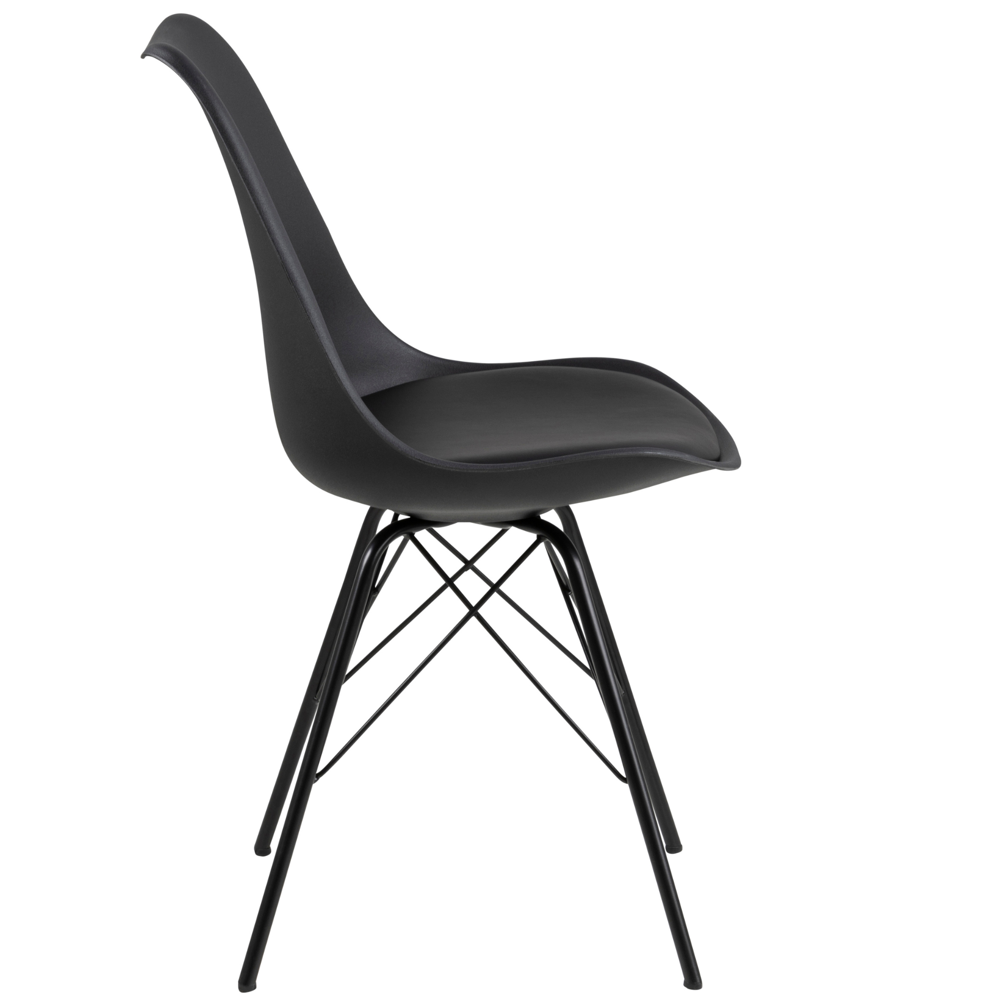 Chaise de salle à manger moderne avec coussin et pieds en métal, noire