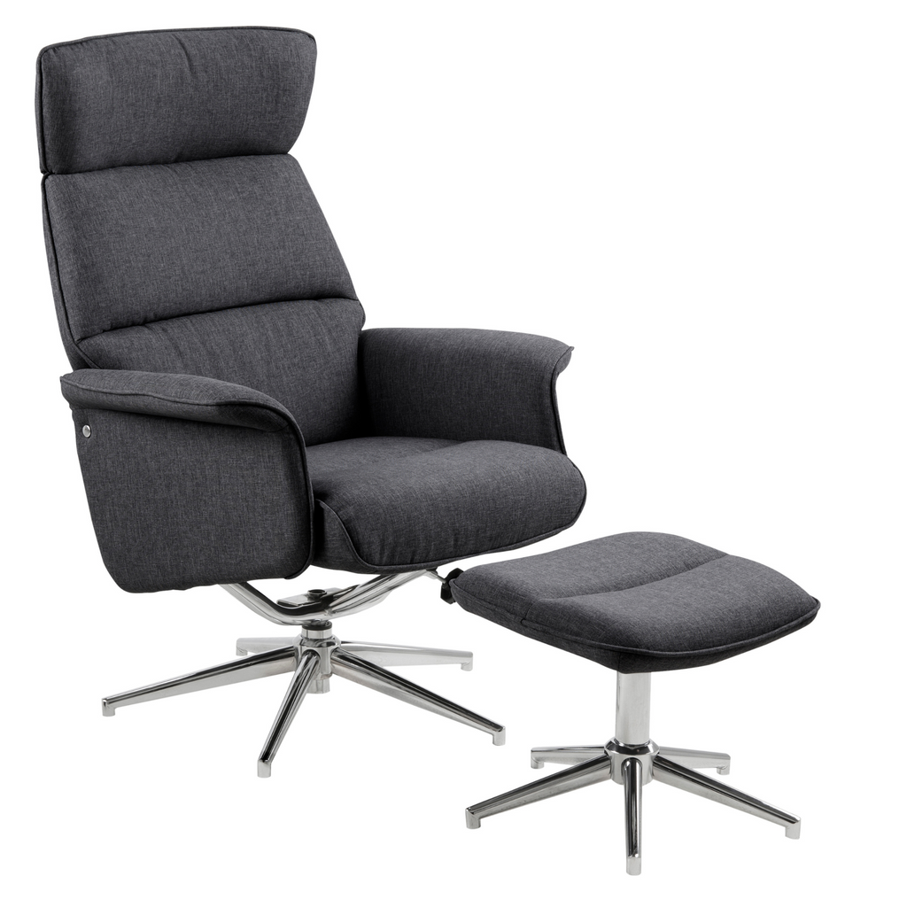 Fauteuil inclinable gris moderne avec repose-pieds et fonction pivotante
