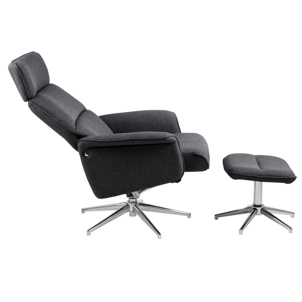 Fauteuil inclinable gris moderne avec repose-pieds et fonction pivotante
