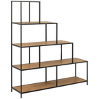 Actona Treppenregal mit Holzböden und schwarzem Metallgestell, 4 Ebenen, modernes Industriedesign
