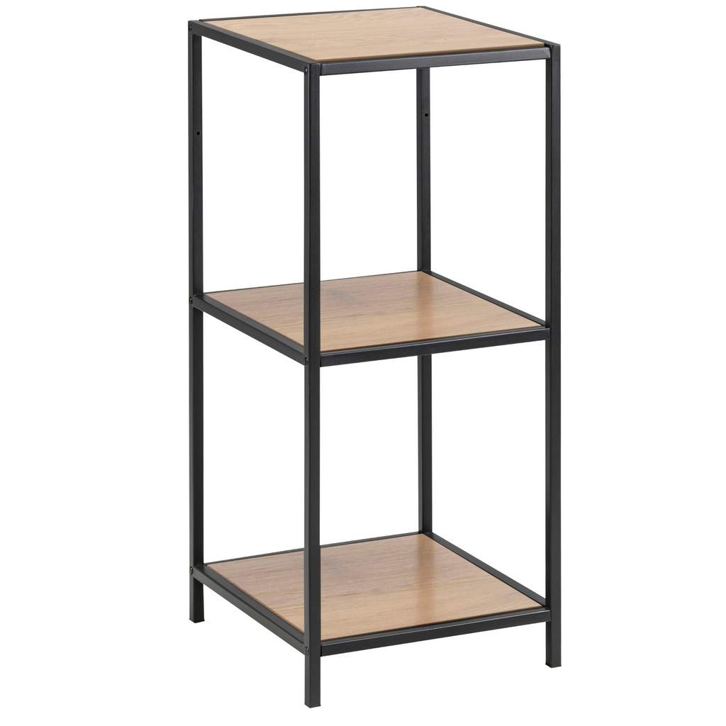 Bibliothèque en chêne sauvage avec structure en métal noir, style industriel