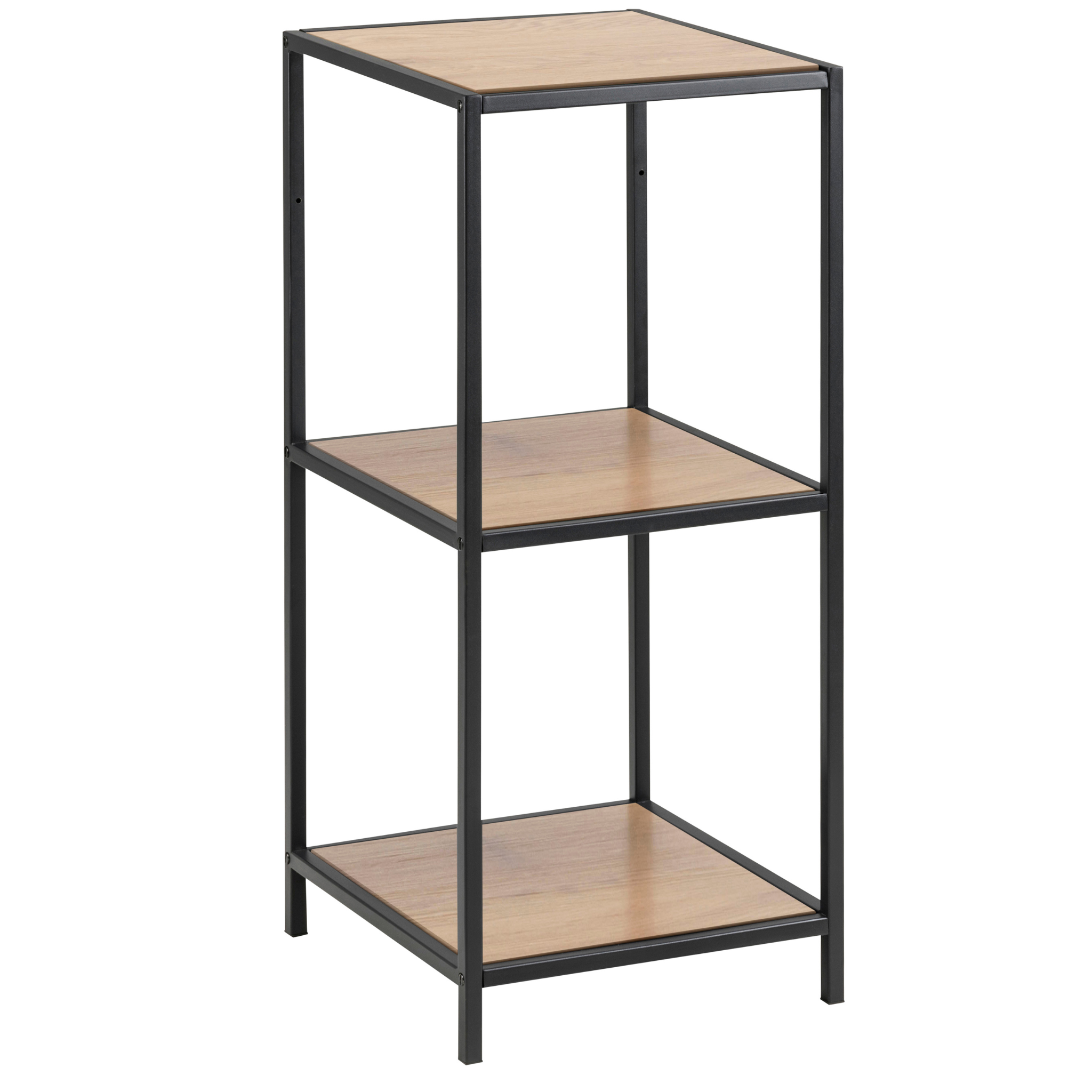 Bibliothèque en chêne sauvage avec structure en métal noir, style industriel