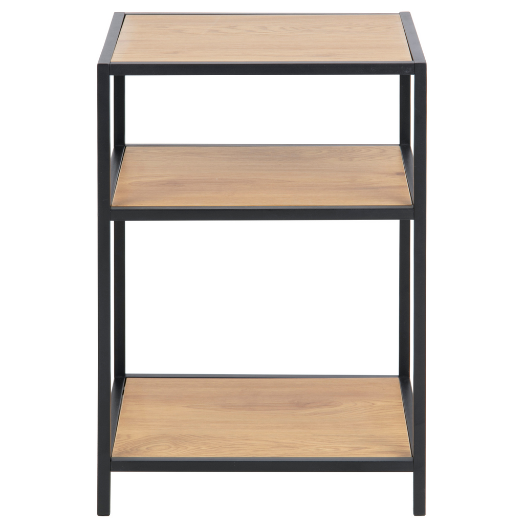 Table de chevet en chêne sauvage avec structure en métal noir, style industriel