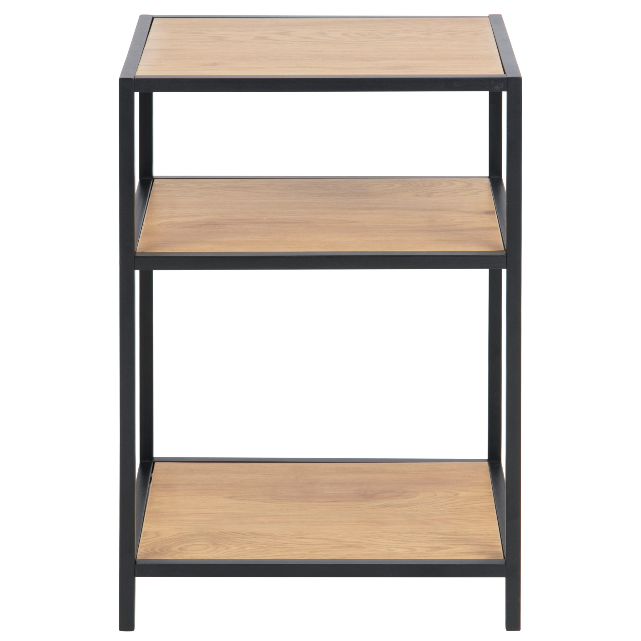 Table de chevet en chêne sauvage avec structure en métal noir, style industriel