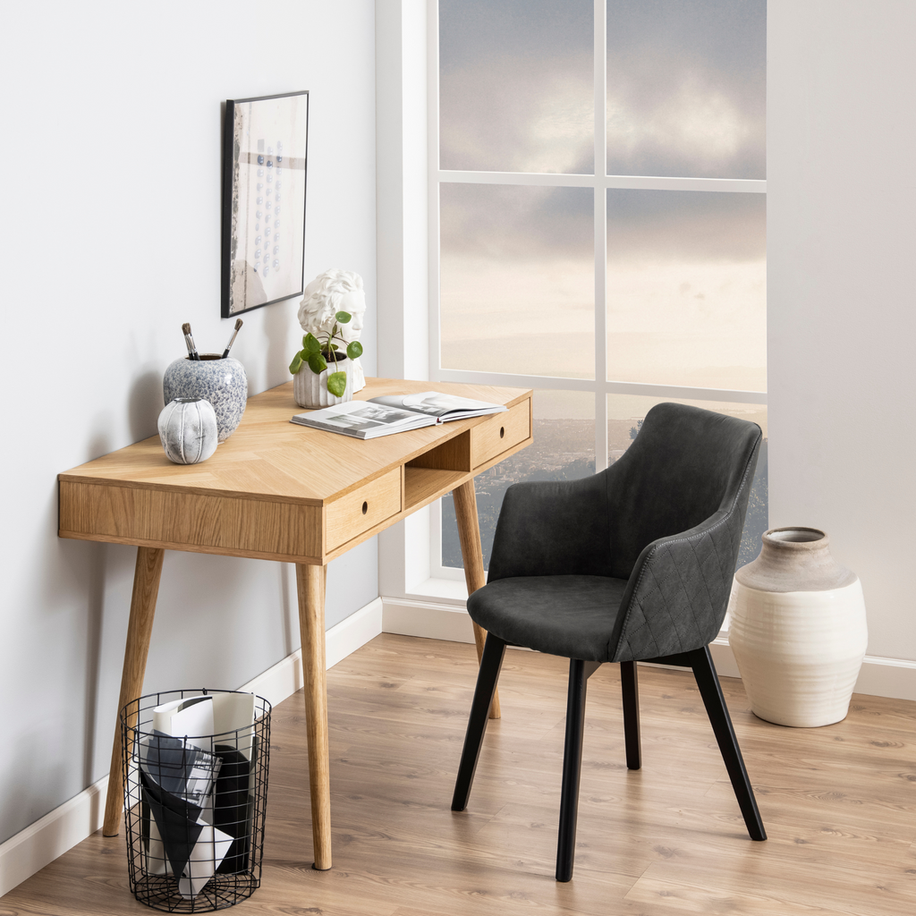 Chaise de salle à manger élégante anthracite avec accoudoirs et motif