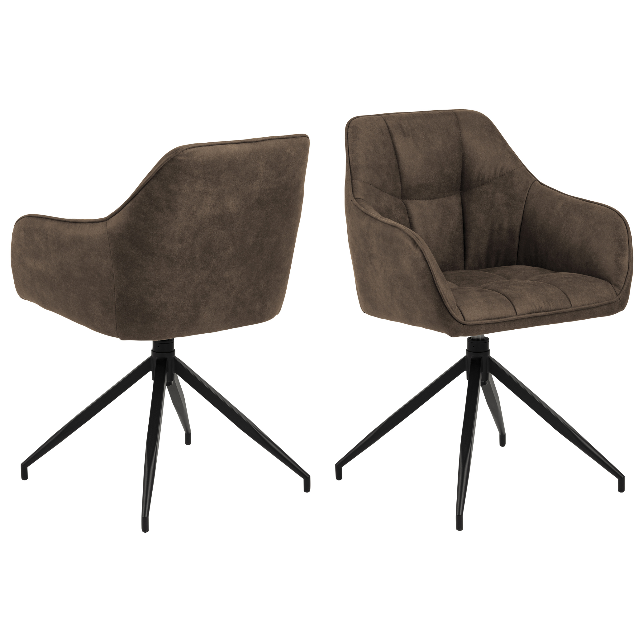 Chaise de salle à manger pivotante, marron clair avec piètement en métal noir