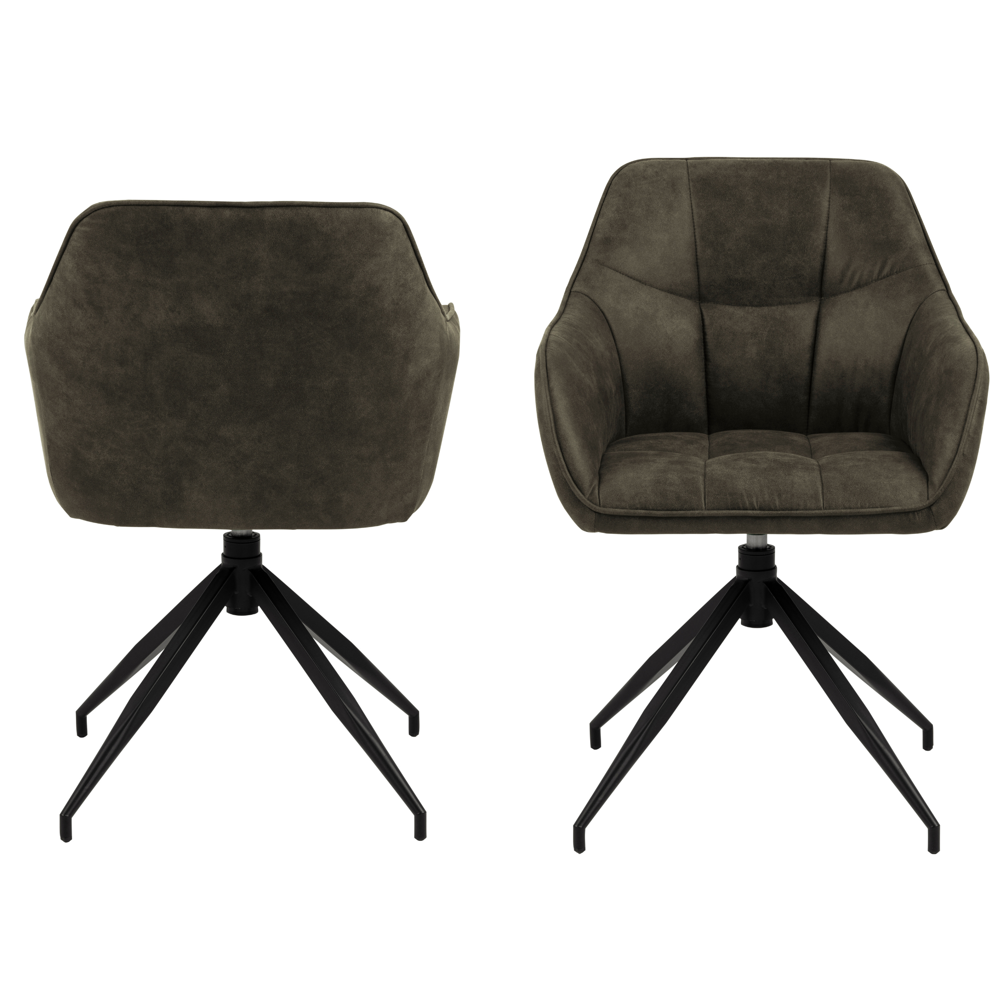 Chaise de salle à manger pivotante vert olive avec piètement en métal noir