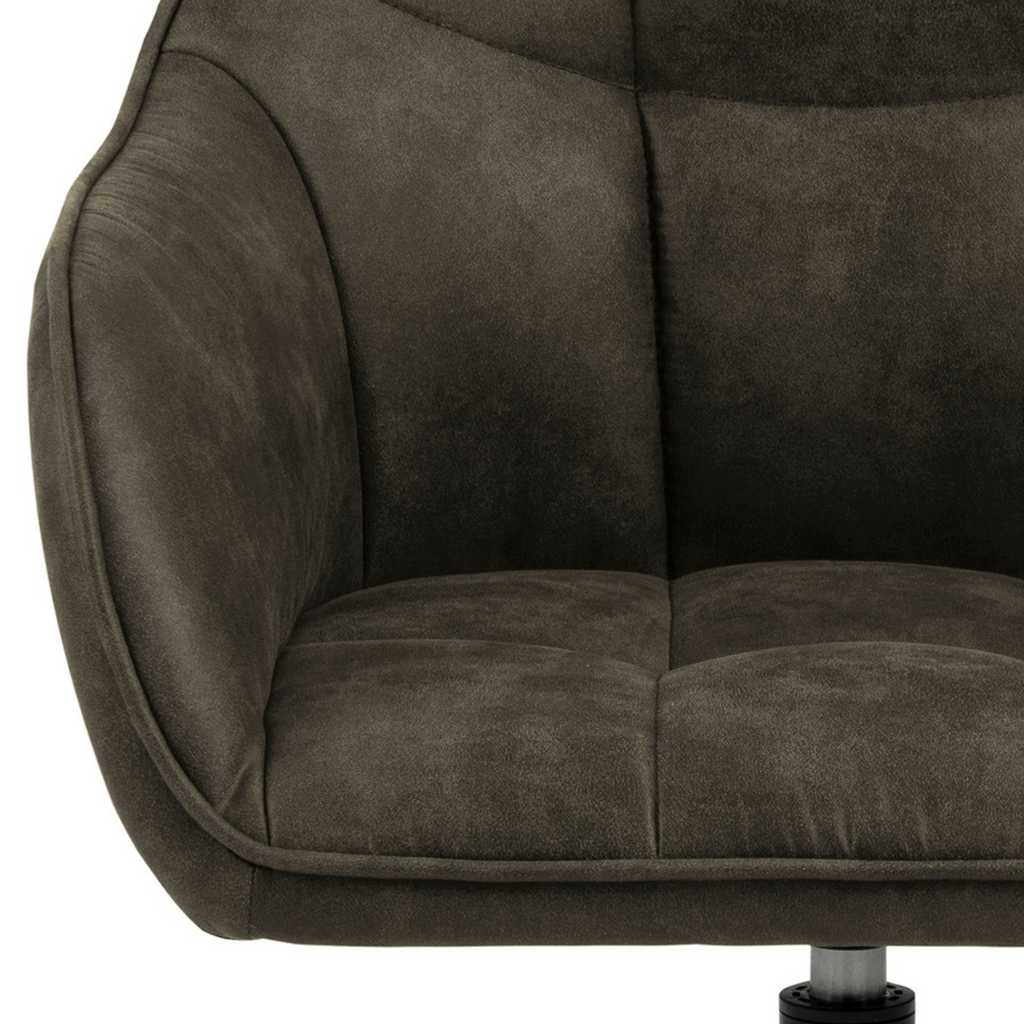 Chaise de salle à manger pivotante vert olive avec piètement en métal noir