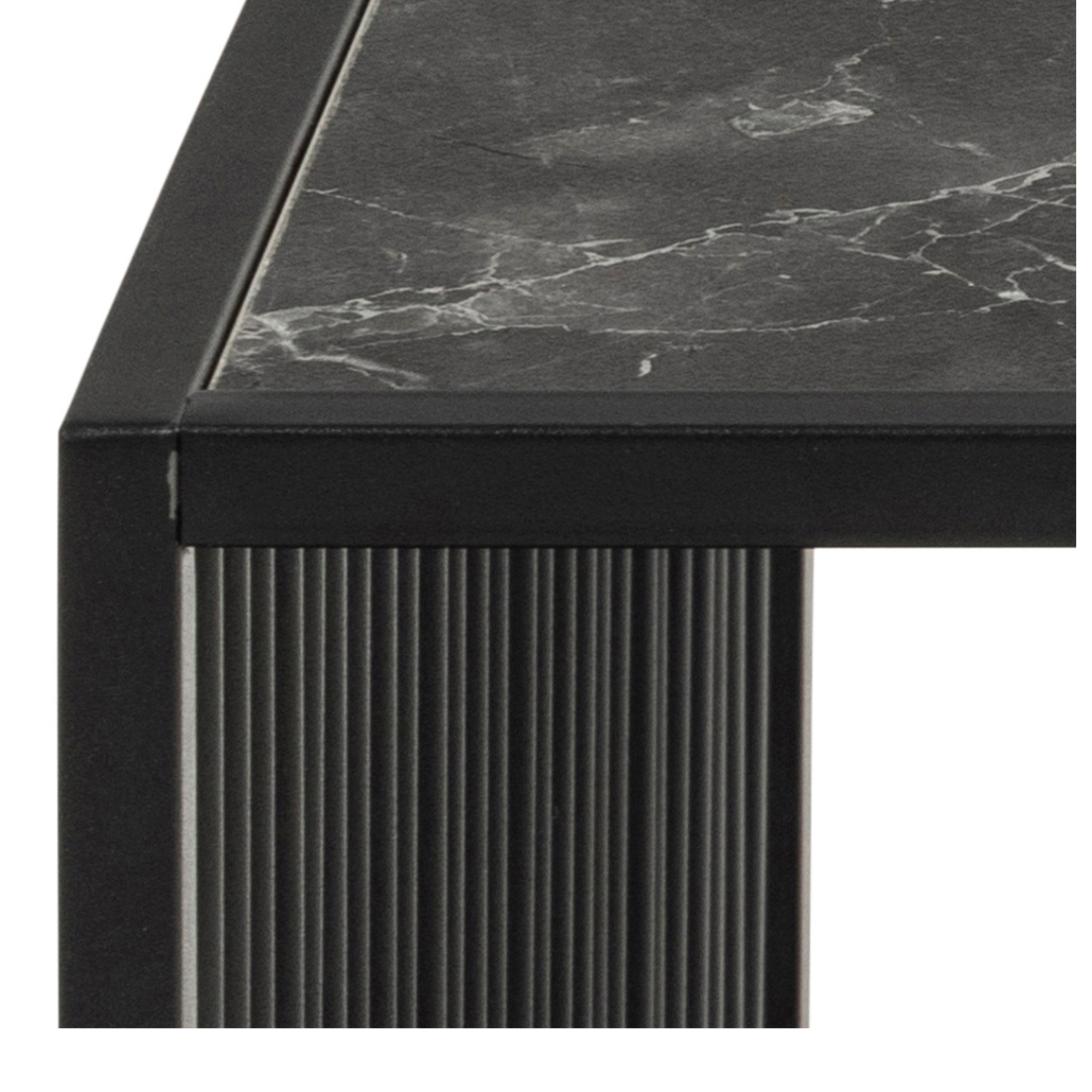 Table basse noire avec verre fumé et aspect marbre, élégante