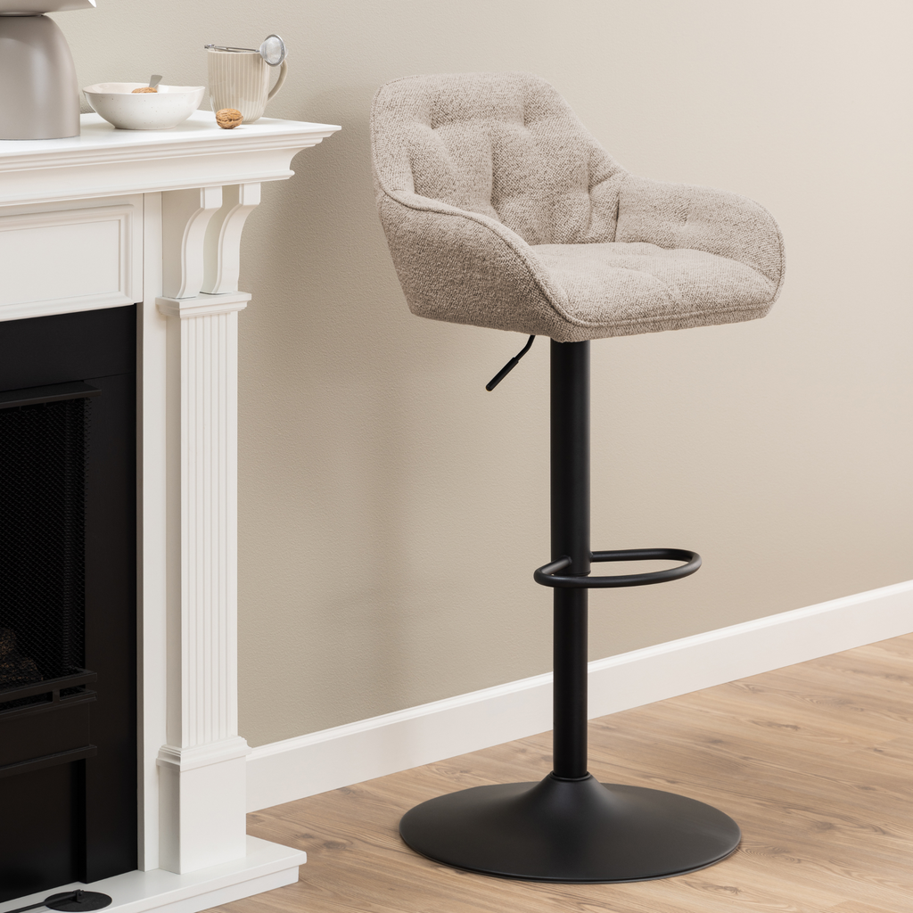 Höhenverstellbarer Barhocker Bouclé Beige mit Drehfunktion