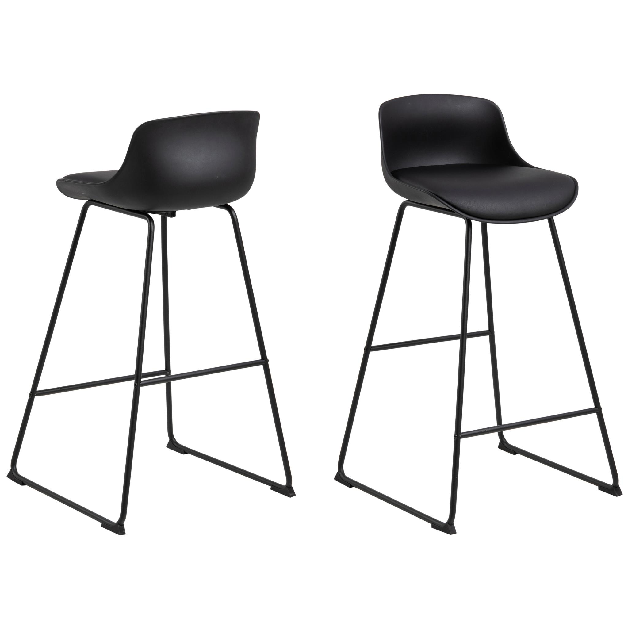 Tabouret de bar noir avec dossier et repose-pieds de style industriel