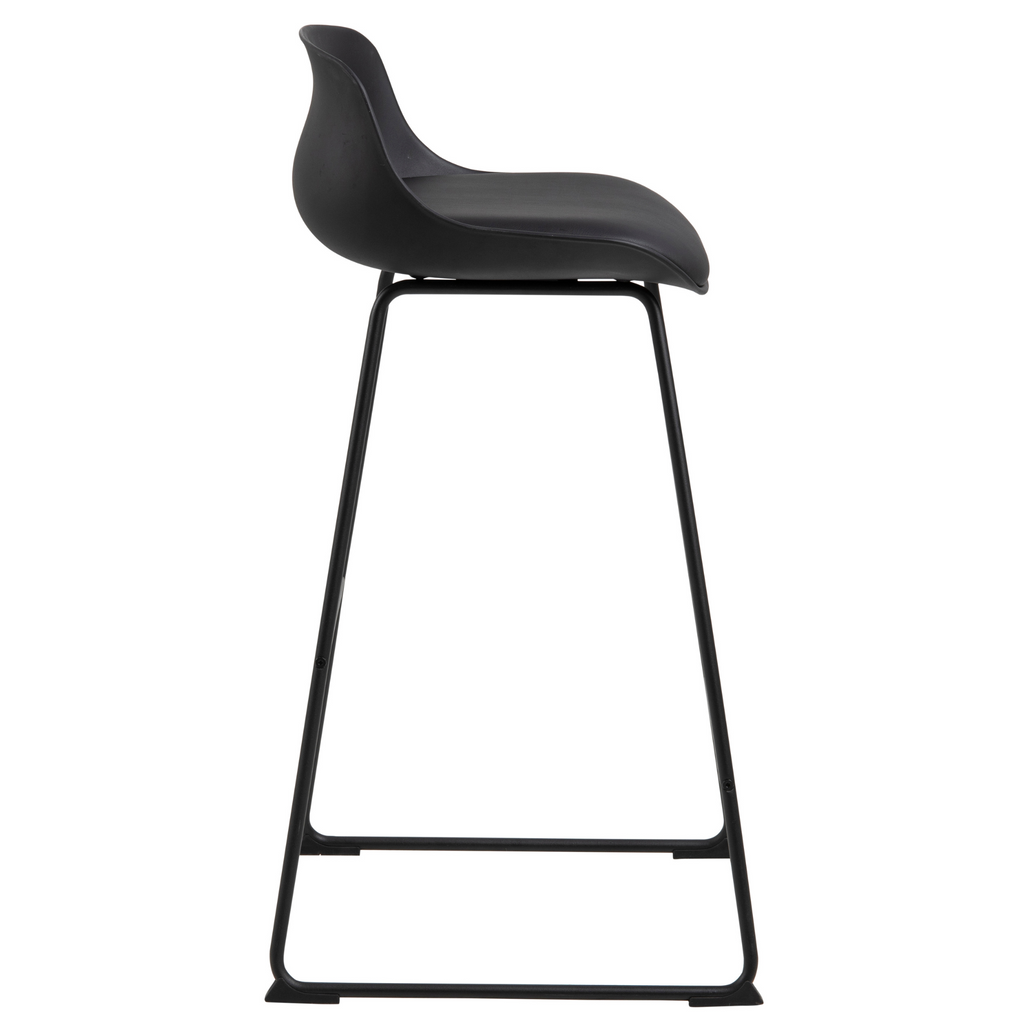 Tabouret de bar noir avec dossier et repose-pieds de style industriel