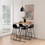 Actona Tina Barhocker in Schwarz, 4er-Set an Stehtisch aus Holz mit schwarzen Metallbeinen in modernem Esszimmer