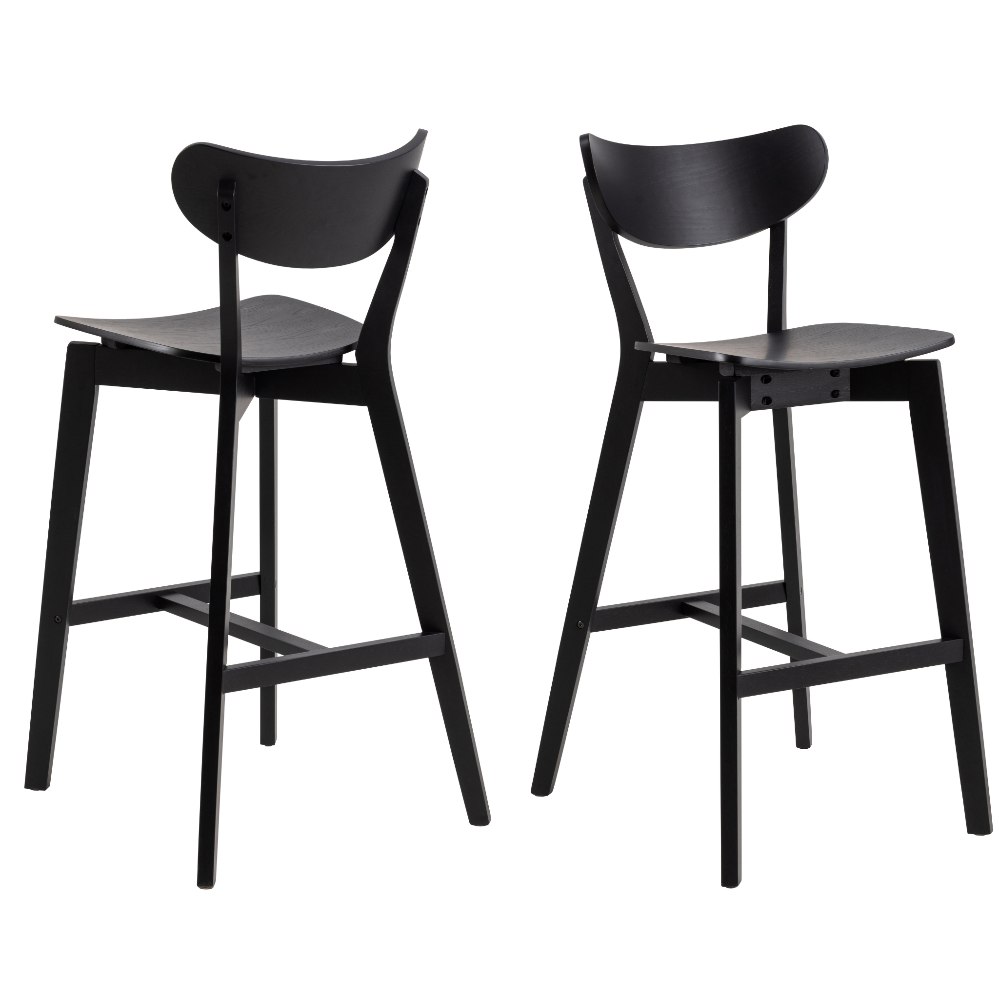Tabouret de bar Roxby en chêne noir avec dossier au design rétro
