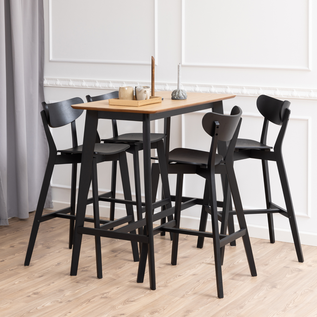 Barhocker Roxby Schwarz Eiche mit Rückenlehne im Retro Design