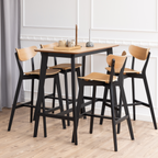 Actona Roxby Bartisch-Set mit 4 Barhockern, Naturholz und schwarzen Beinen, modernes Skandinavisches Design