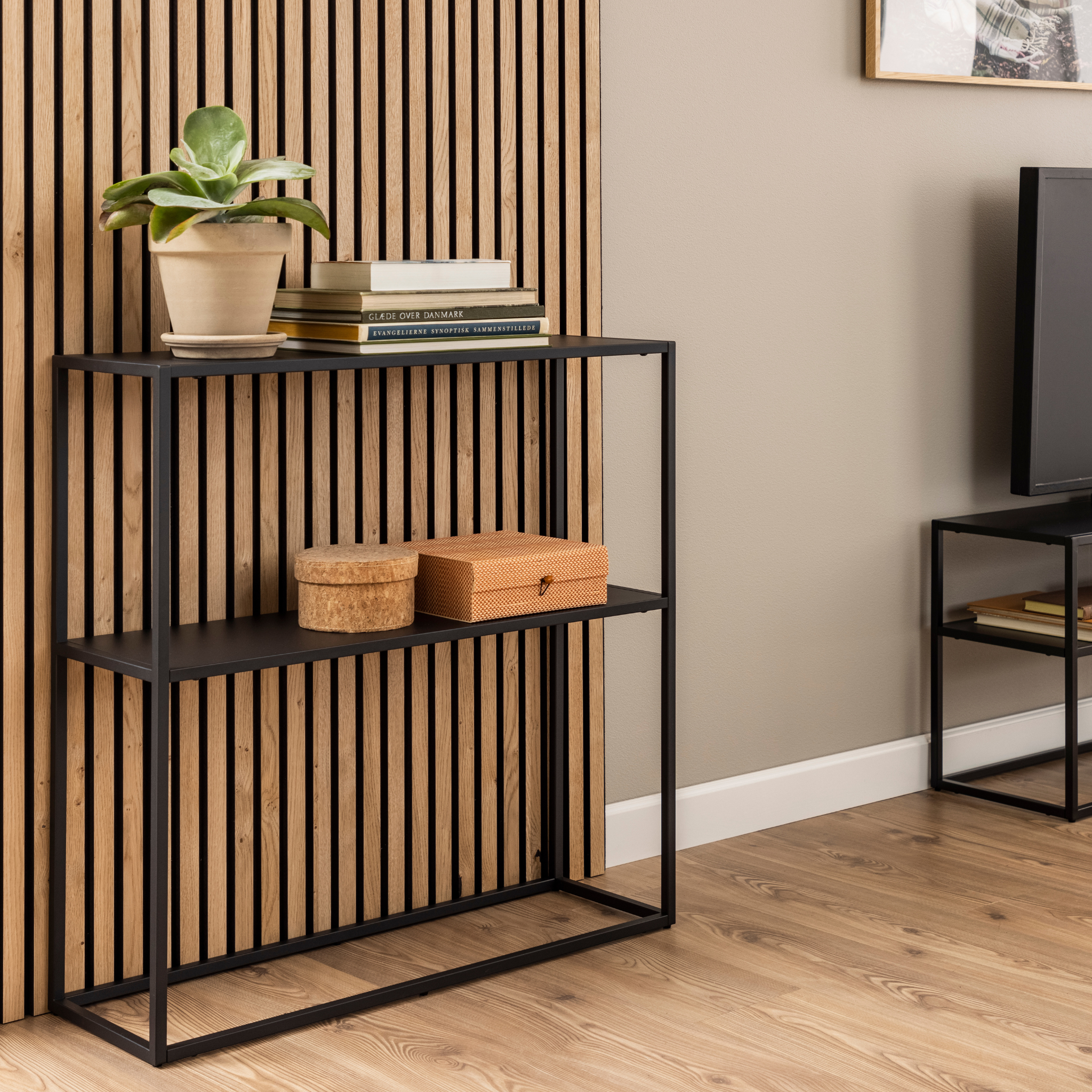 Console en métal noir avec 2 étagères de style industriel