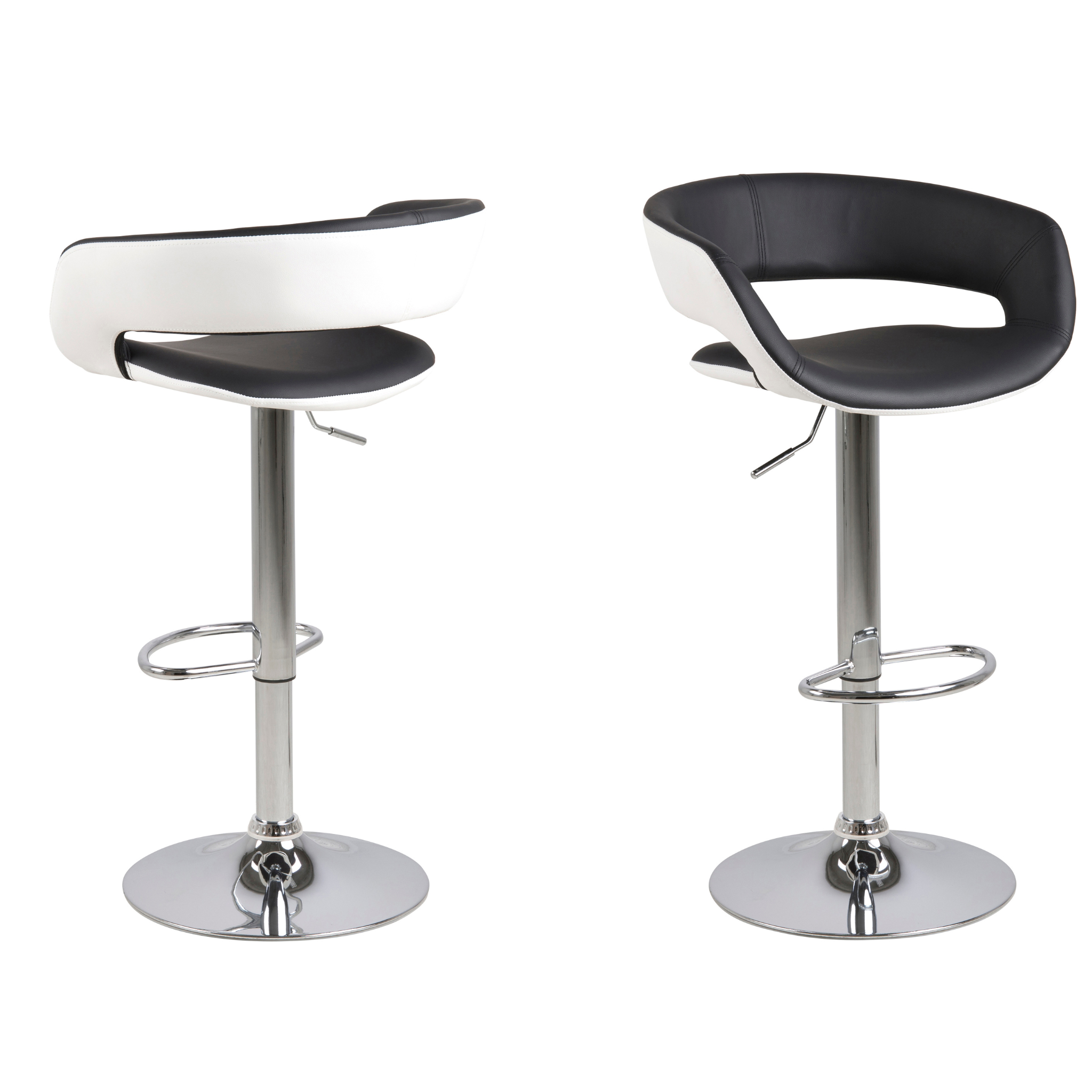 Tabouret de bar, noir et blanc, réglable en hauteur avec dossier