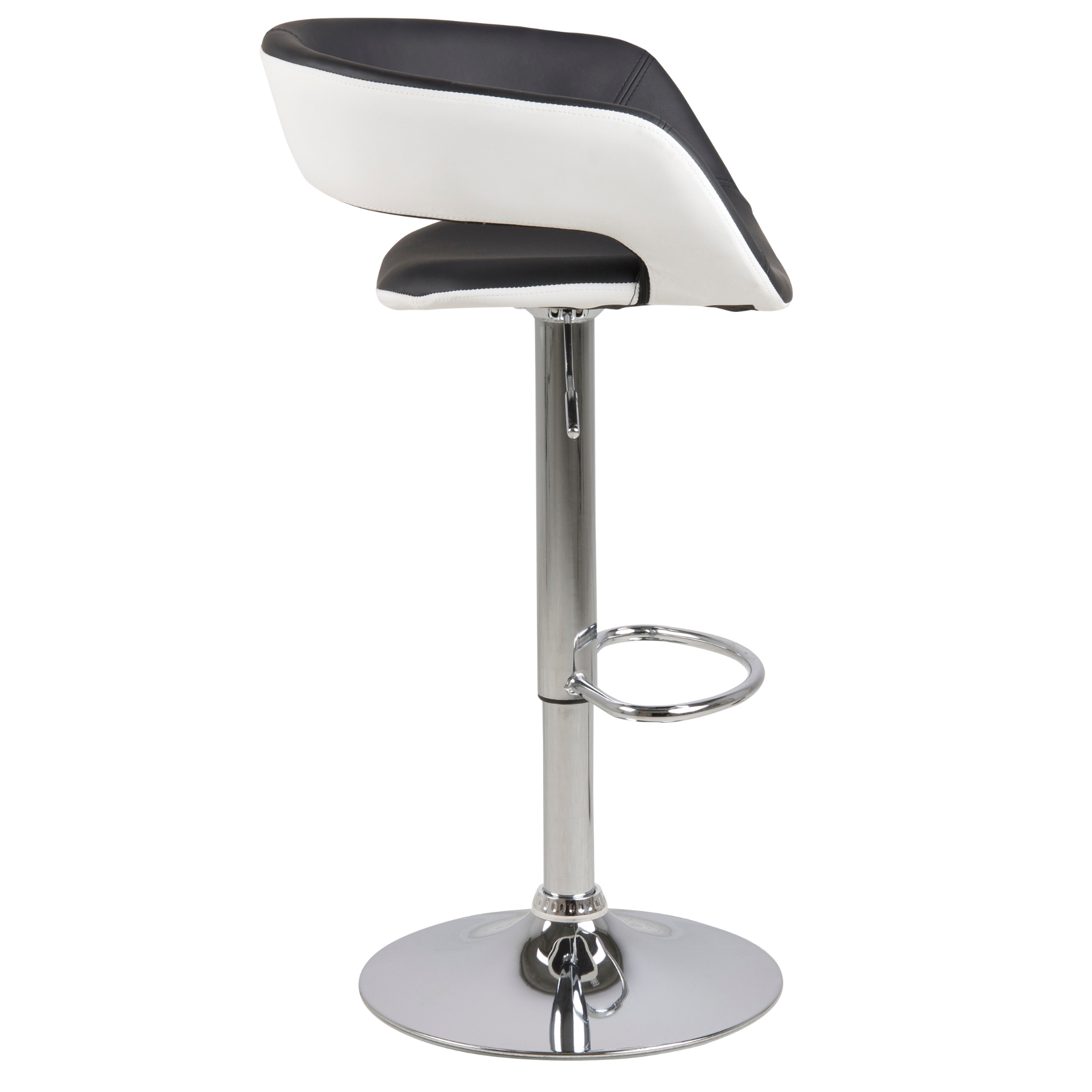 Tabouret de bar, noir et blanc, réglable en hauteur avec dossier