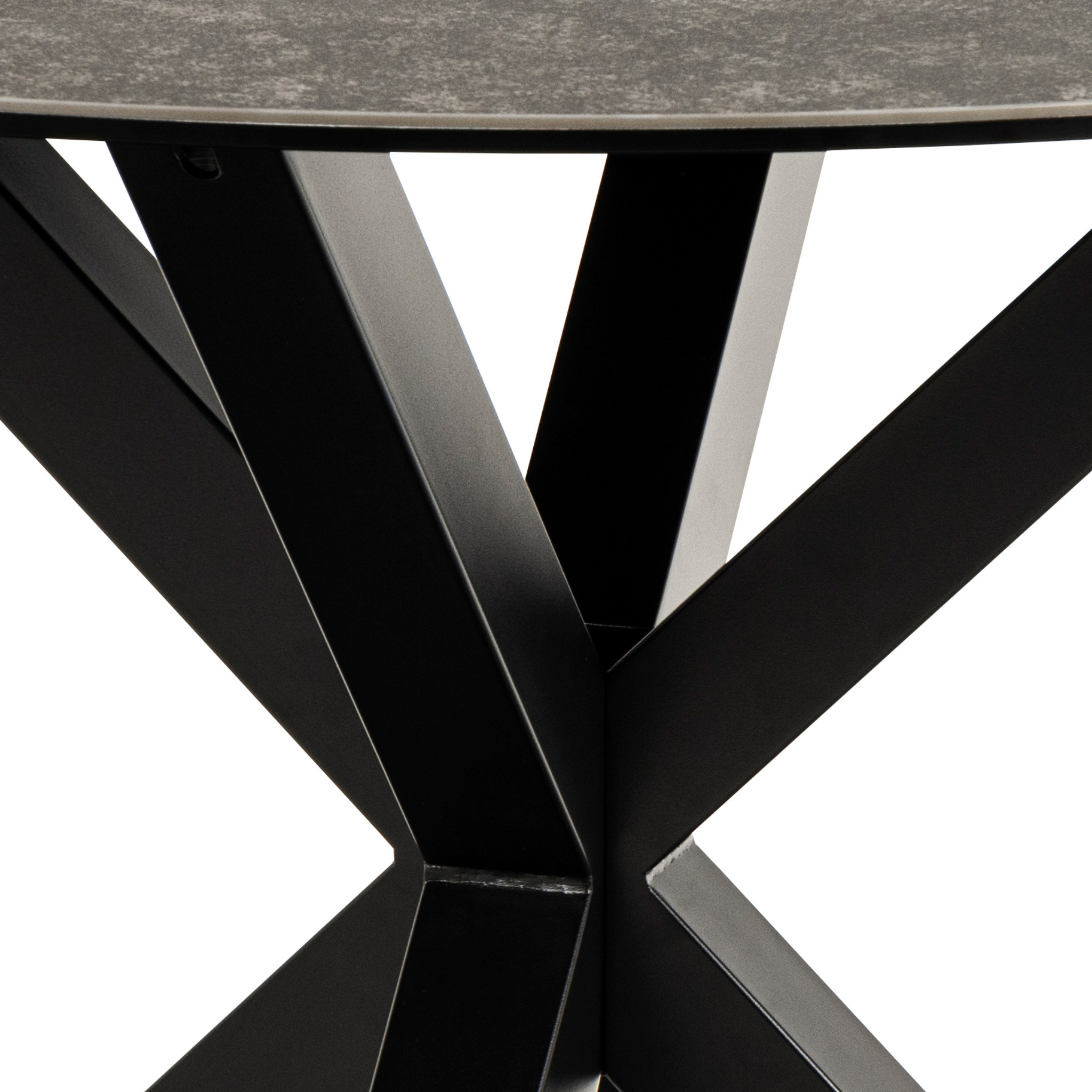 Table de salle à manger ronde aspect marbre noir avec un élégant cadre en métal