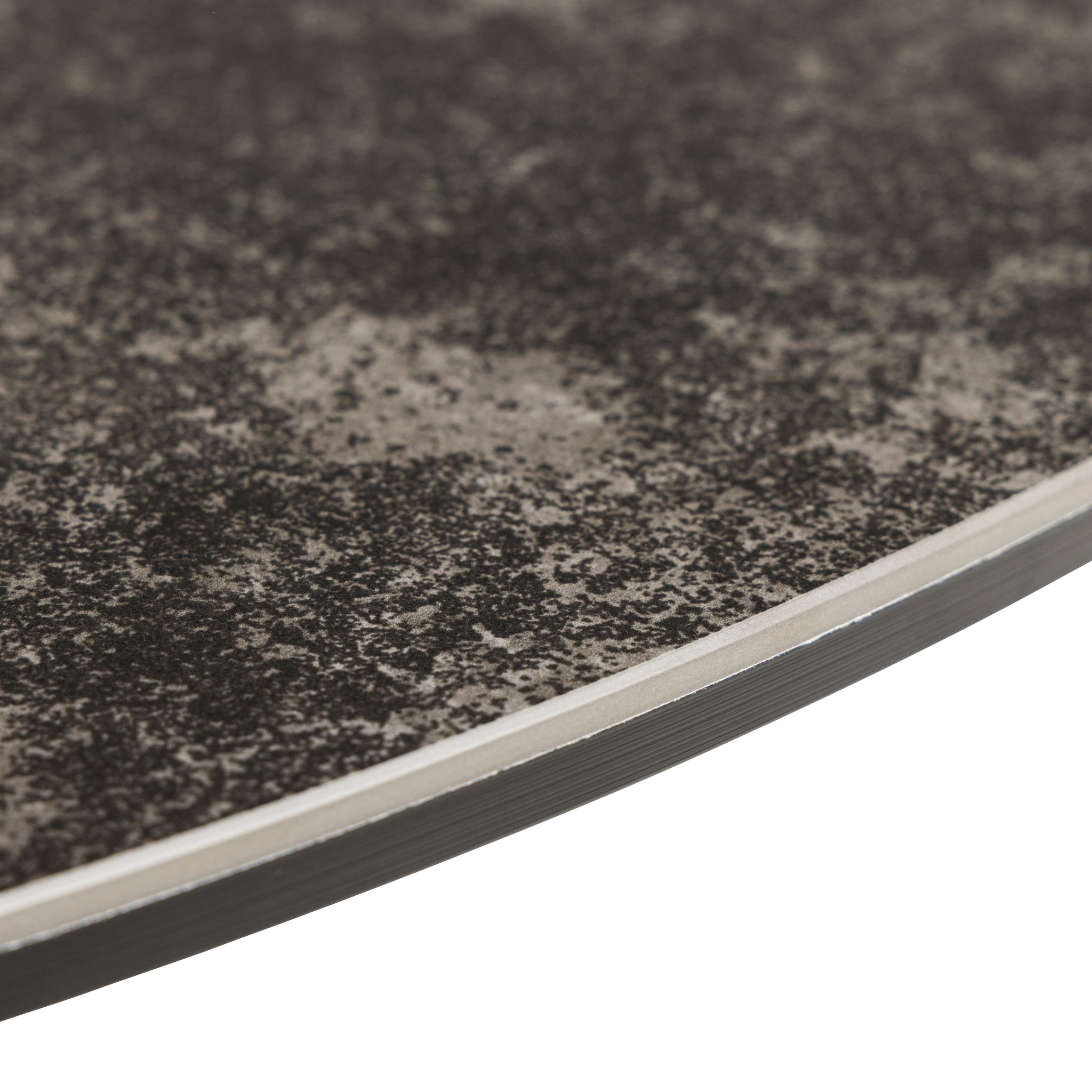 Table de salle à manger ronde aspect marbre noir avec un élégant cadre en métal