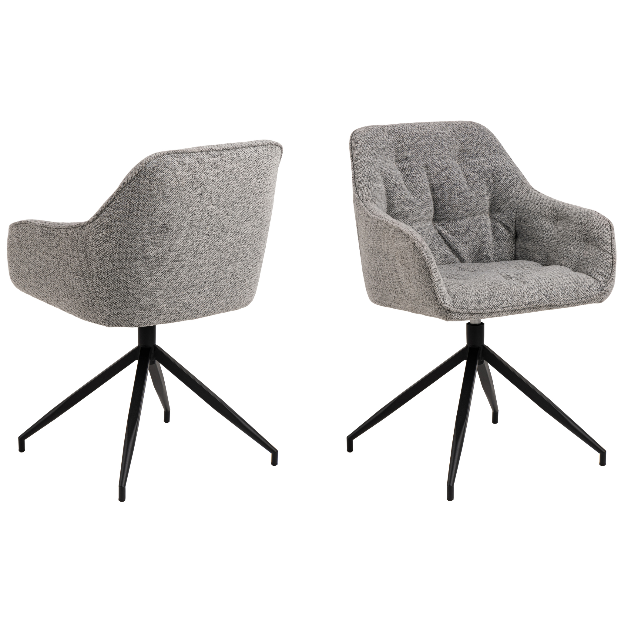 Chaise de salle à manger pivotante grise avec accoudoirs, style tendance