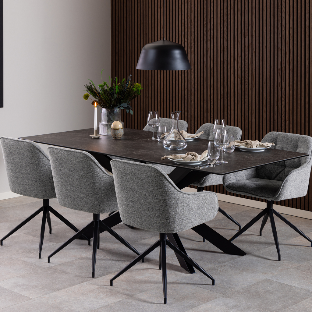 Chaise de salle à manger pivotante grise avec accoudoirs, style tendance