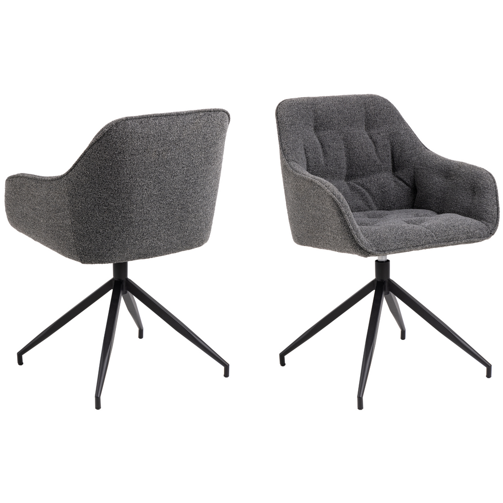 Chaise de salle à manger en bouclé anthracite avec accoudoirs et fonction pivotante