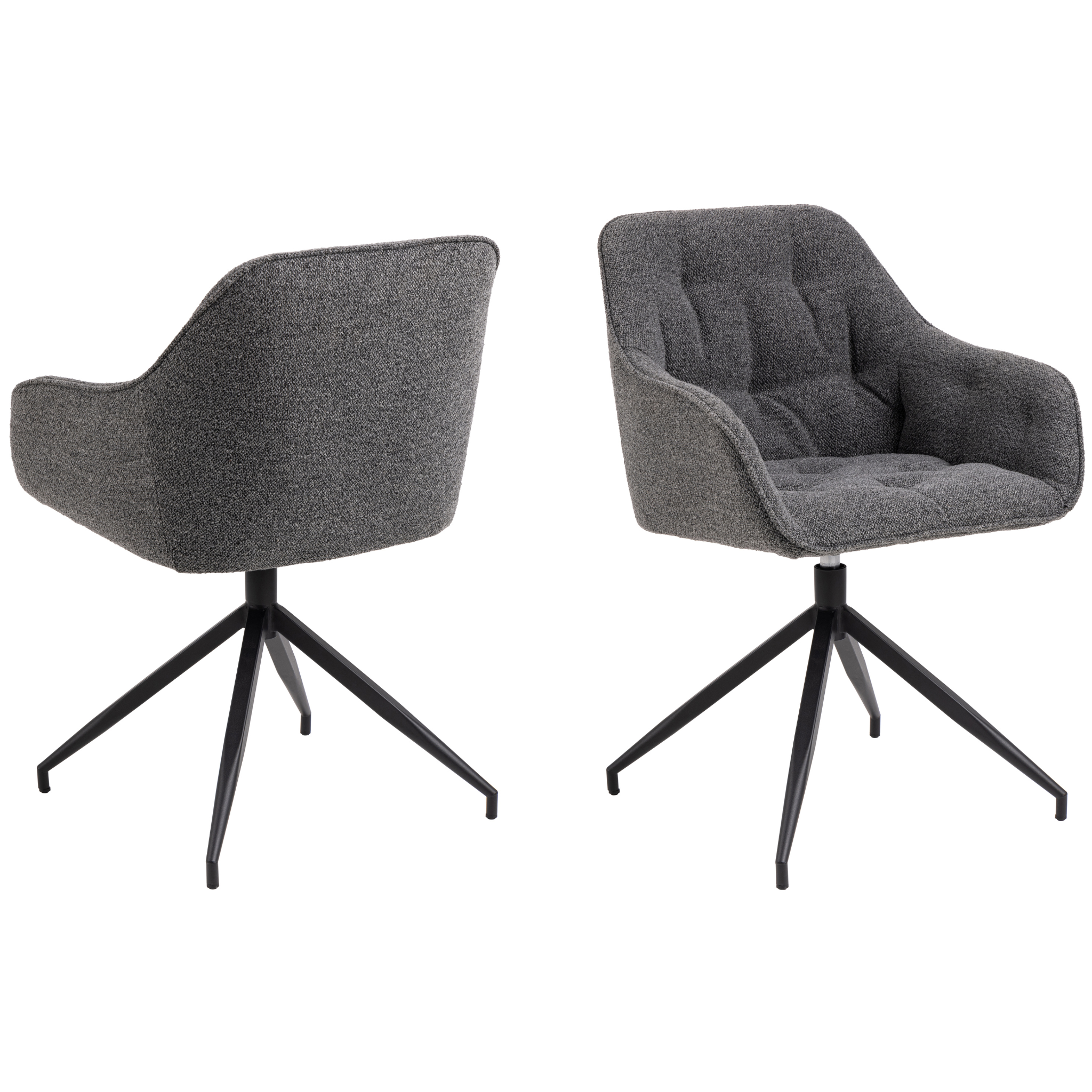 Chaise de salle à manger en bouclé anthracite avec accoudoirs et fonction pivotante