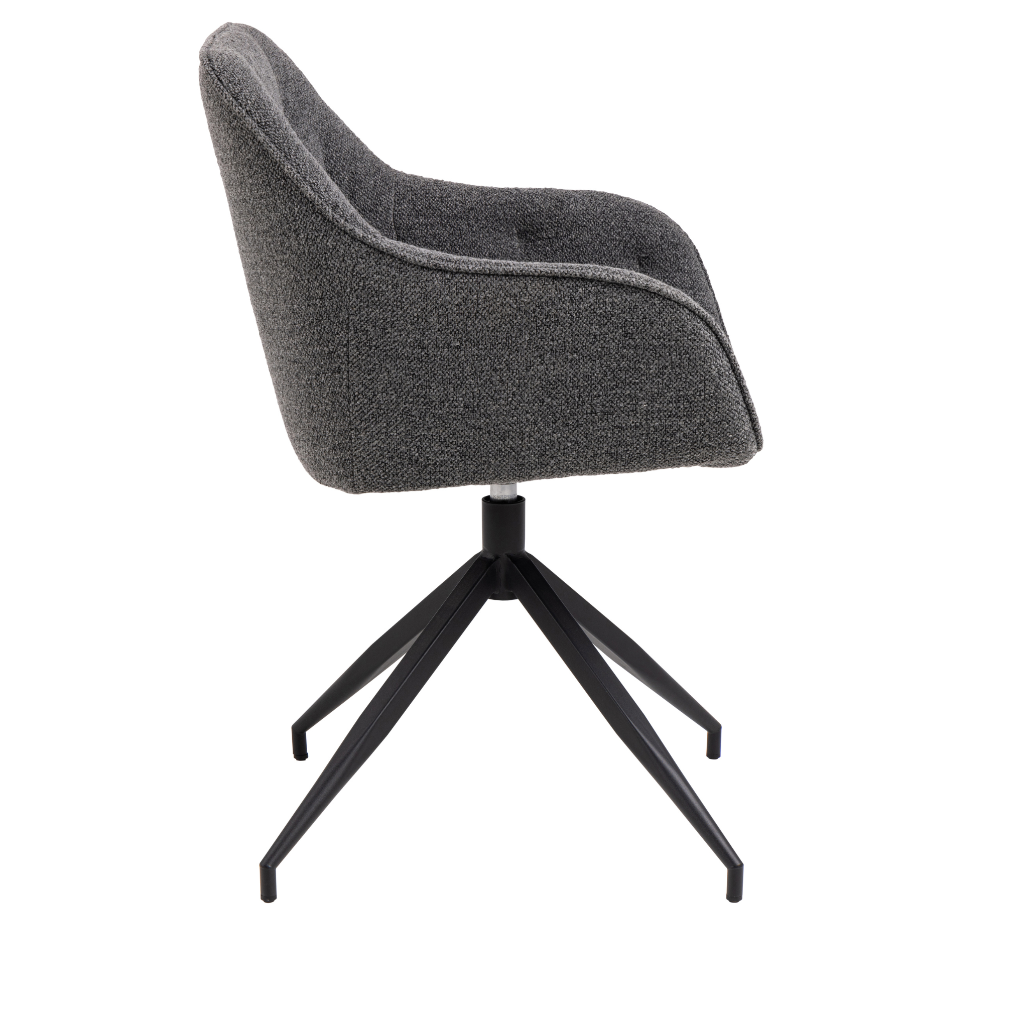 Chaise de salle à manger en bouclé anthracite avec accoudoirs et fonction pivotante