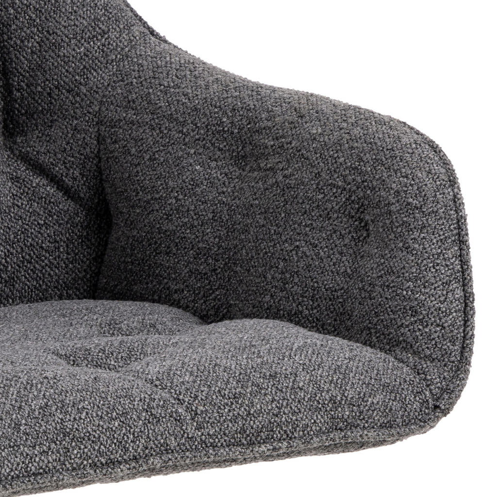 Chaise de salle à manger en bouclé anthracite avec accoudoirs et fonction pivotante